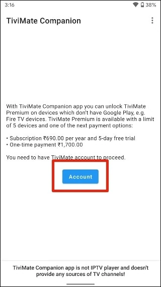 tivimate account button